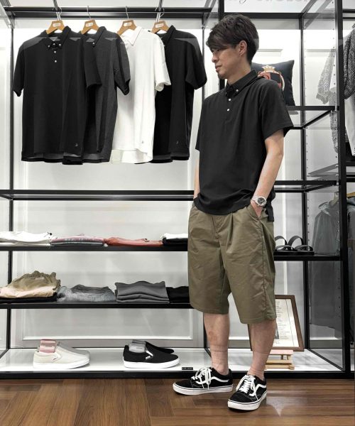 【26SS】クールファイバーボタンダウンポロシャツコーデ【BLACK】