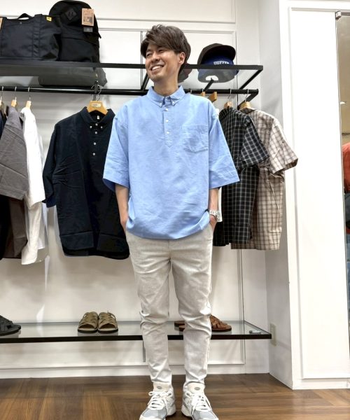 【26SS】綿麻プルオーバー ボタンダウンシャツコーデ【BLUE】