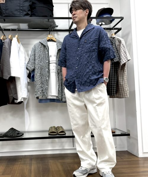 【26SS】イタリアンカラー 五分袖シャツブルーコーデ【NAVY】