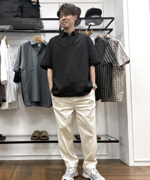 【26SS】綿麻ストレッチ 涼感スキッパーシャツコーデ【BLACK】