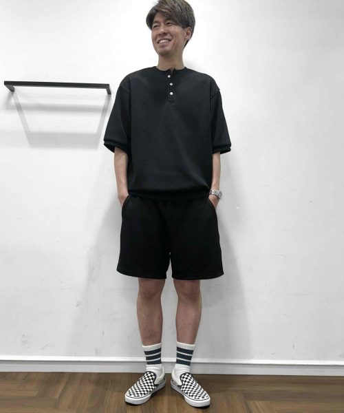【26SS】「エアフレックス」鹿の子ヘンリーネックセットアップコーデ【BLACK】