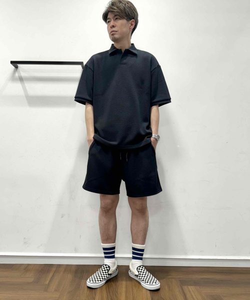 【26SS】「エアフレックス」鹿の子スキッパーシャツセットアップコーデ【NAVY】