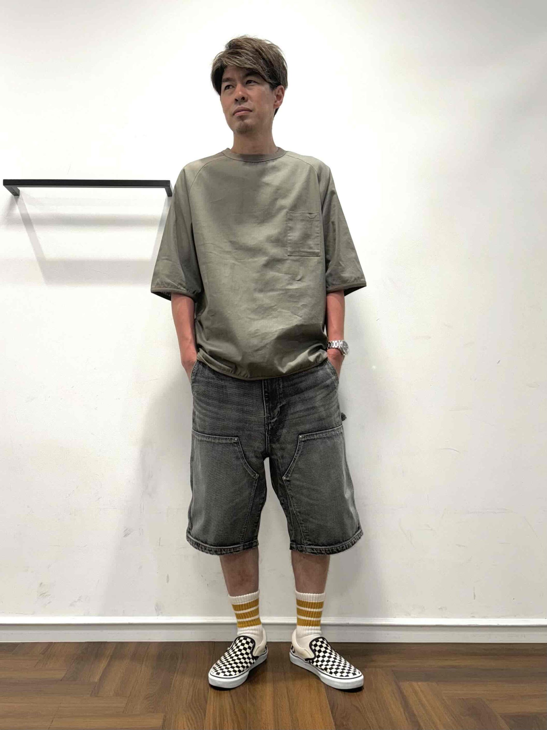 26SS】ダブルニーデニムショーツカジュアルスタイル【BLACKDENIM