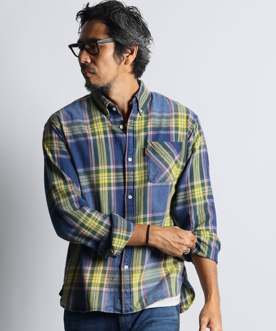 [INDIGO LABEL]： ユーズド加工　チェックシャツ