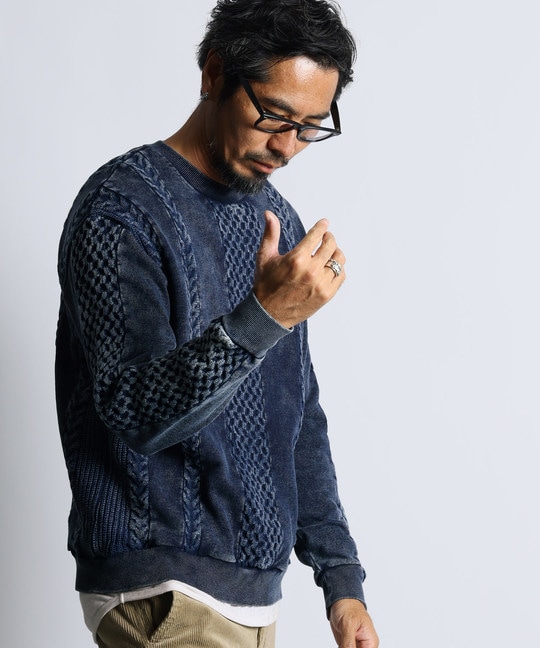 [INDIGO LABEL]： スウェット×ニット　切り替えニット