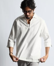 綿麻素材 7分袖スキッパーシャツ