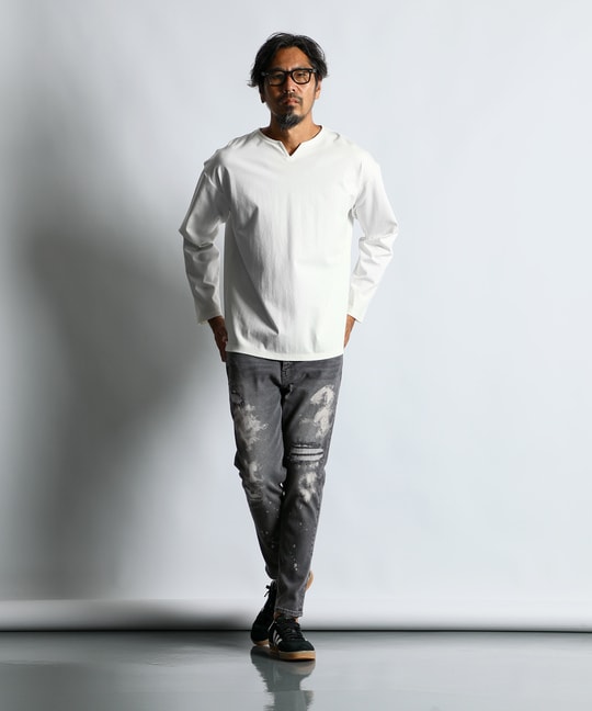セットアップ キーネックポンチTシャツ