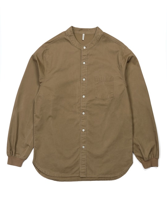硫化染めバイオウォッシュ ノーカラーリブ袖シャツ ｜The DUFFER