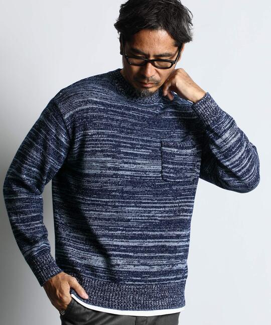 [INDIGO LABEL]： 引き揃え編み　インディゴニット