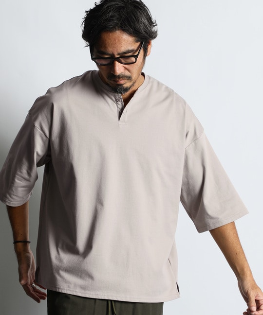 2層構造 吸水速乾クールマックス リラックスフィットヘンリーTシャツ