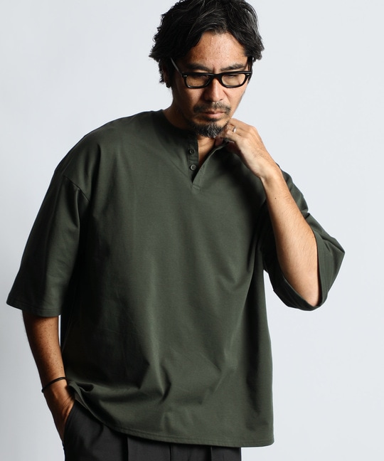 2層構造 吸水速乾クールマックス リラックスフィット　ヘンリーTシャツ