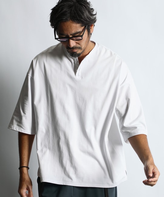2層構造 吸水速乾クールマックス リラックスフィットヘンリーTシャツ