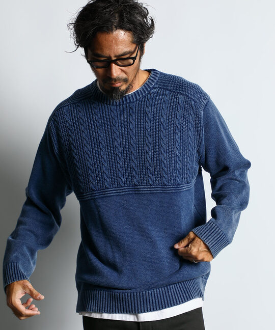 [INDIGO LABEL]：切り替えデザイン ケーブル　インディゴニット
