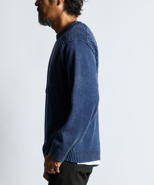 [INDIGO LABEL]：切り替えデザイン ケーブルインディゴニット