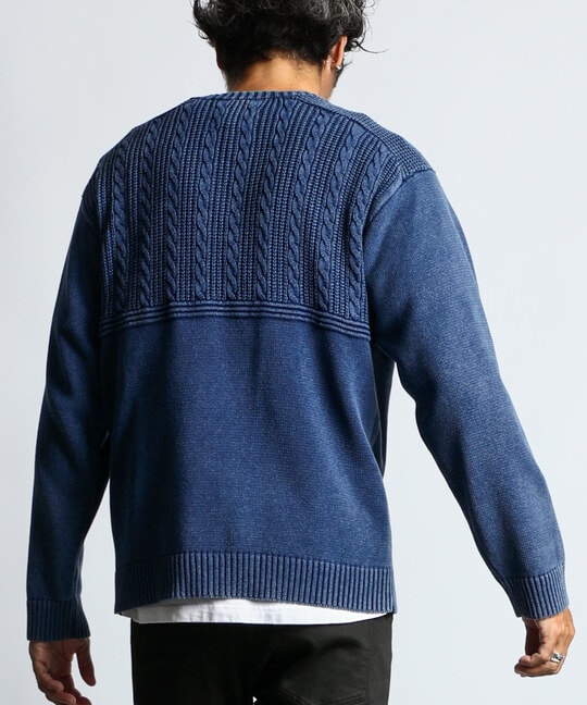 [INDIGO LABEL]：切り替えデザイン ケーブルインディゴニット