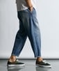 麻混ストレッチ 2タック イージーワイドデニムパンツ