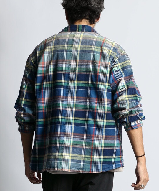 [INDIGO LABEL]：インディゴ マドラスチェック シャツカバーオール