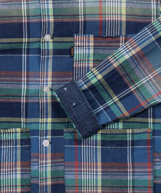 [INDIGO LABEL]：インディゴ マドラスチェック シャツカバーオール