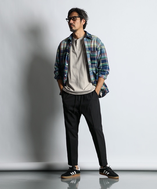 [INDIGO LABEL]：インディゴ マドラスチェック シャツカバーオール
