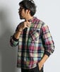 [INDIGO LABEL]：インディゴ マドラスチェック リブ袖シャツ