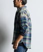 [INDIGO LABEL]：インディゴ マドラスチェック リブ袖シャツ