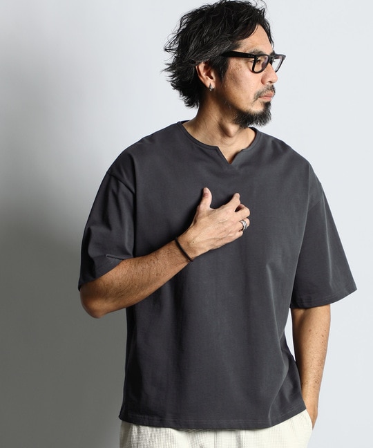 シリコンバイオ加工 シルキータッチキーネックTシャツ