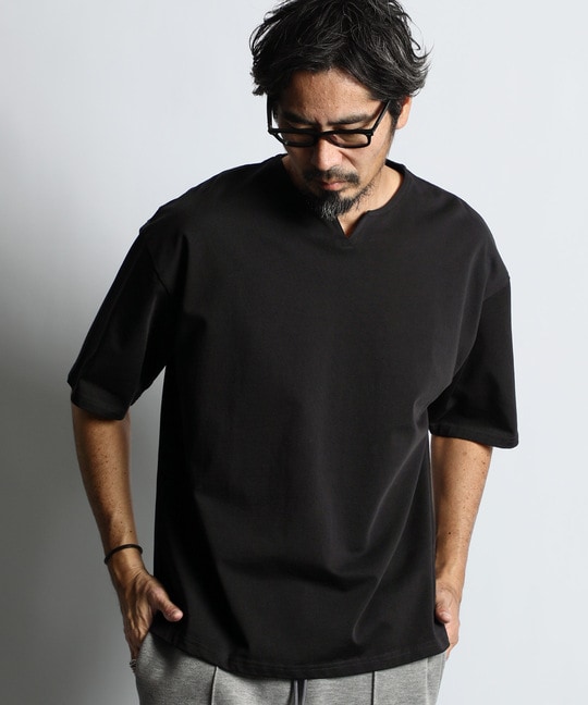 シリコンバイオ加工 シルキータッチ　キーネックTシャツ