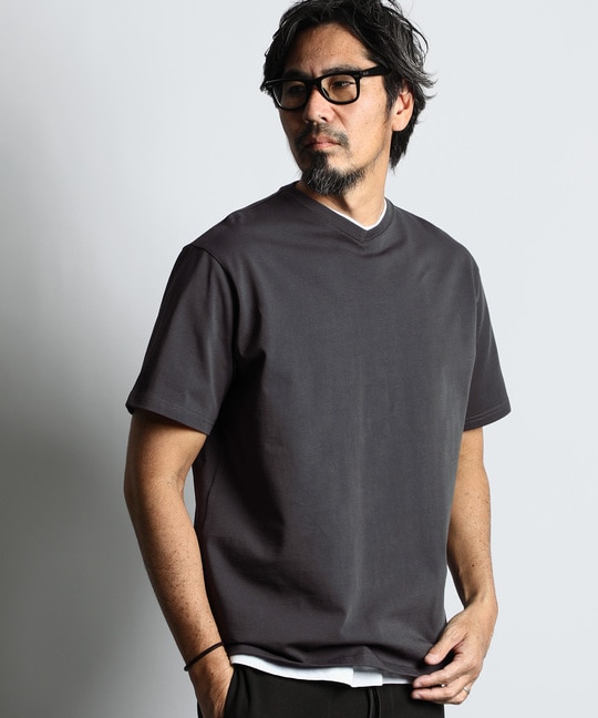 シリコンバイオ加工 シルキータッチ浅VネックTシャツ