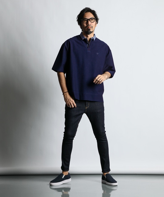 [INDIGO LABEL] ：インディゴ 5分袖 ラガーシャツ