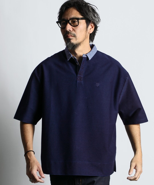 [INDIGO LABEL] ：インディゴ 5分袖 ラガーシャツ