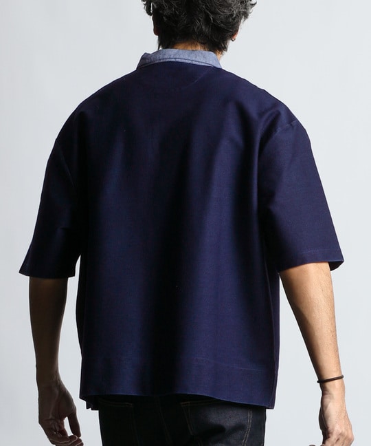 [INDIGO LABEL] ：インディゴ 5分袖 ラガーシャツ