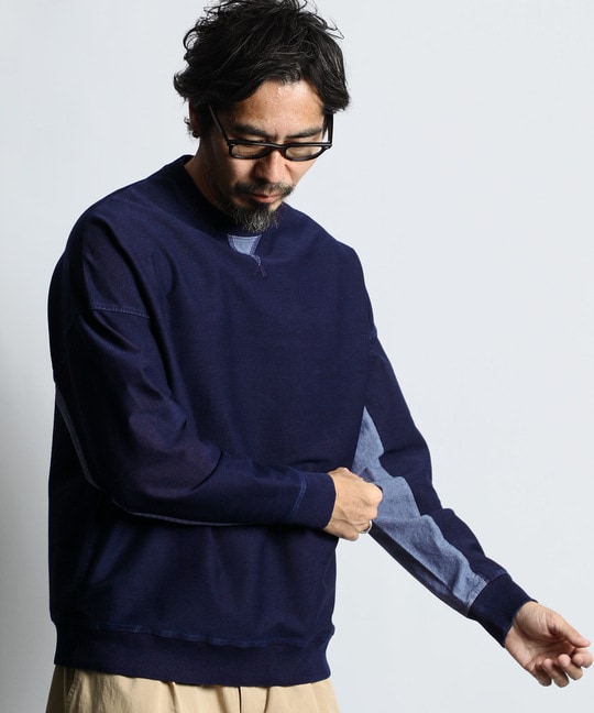 [INDIGO LABEL] ：インディゴ 切替デザイン クルートップス