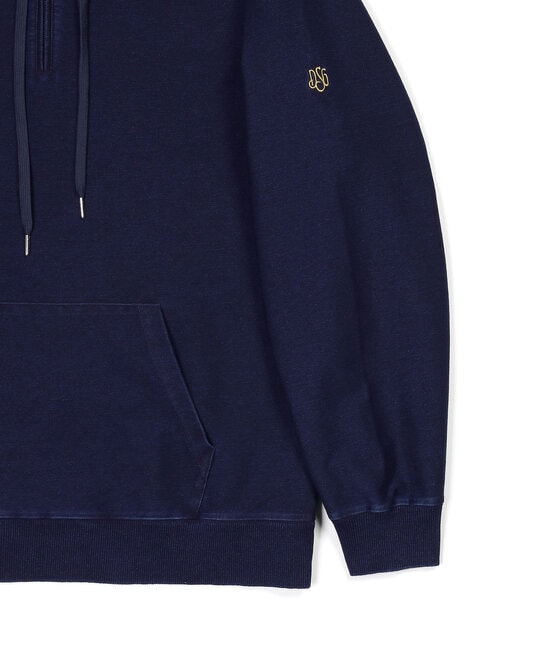 [INDIGO LABEL] ：インディゴ 切替デザイン ハーフジップパーカー