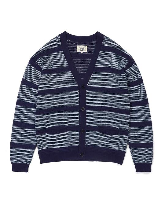 [INDIGO LABEL] ：インディゴ タックボーダー カーディガン
