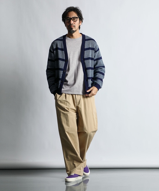 [INDIGO LABEL] ：インディゴ タックボーダー カーディガン