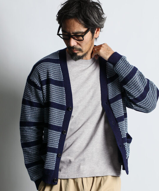 [INDIGO LABEL] ：インディゴ タックボーダー カーディガン