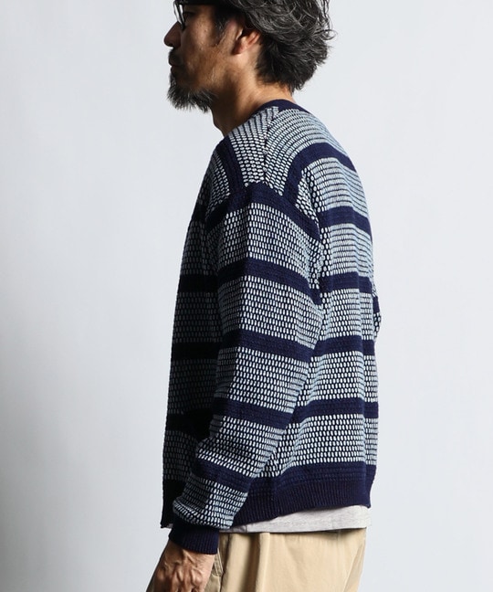 [INDIGO LABEL] ：インディゴ タックボーダー カーディガン