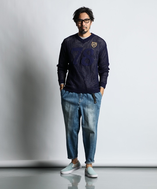 [INDIGO LABEL] ：インディゴ ナンバリング メッシュニット