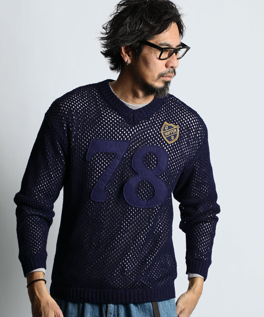 [INDIGO LABEL] ：インディゴ ナンバリング メッシュニット