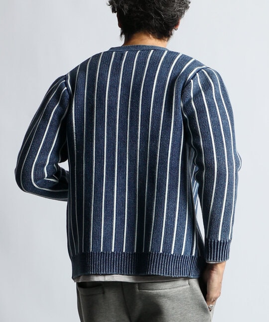 [INDIGO LABEL] ：インディゴ ボーダー ストライプ カーディガン