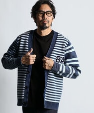 [INDIGO LABEL] ：インディゴ ボーダー ストライプ カーディガン