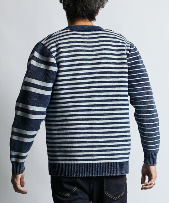 [INDIGO LABEL] ：インディゴ ボーダー ストライプ カーディガン