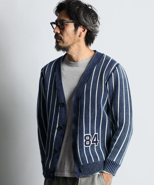 [INDIGO LABEL] ：インディゴ ボーダー ストライプ カーディガン