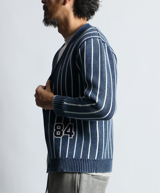 [INDIGO LABEL] ：インディゴ ボーダー ストライプ カーディガン