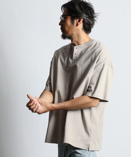 8オンス ヘビーウェイト オーバーサイズ　ヘンリーネックTシャツ