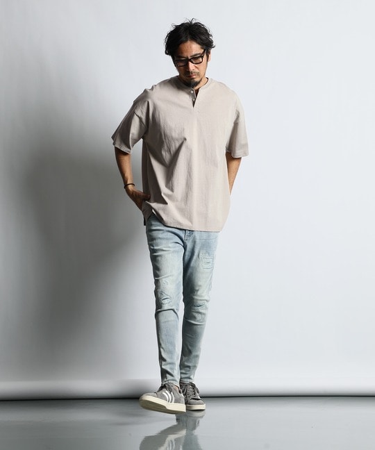 8オンス ヘビーウェイト オーバーサイズヘンリーネックTシャツ