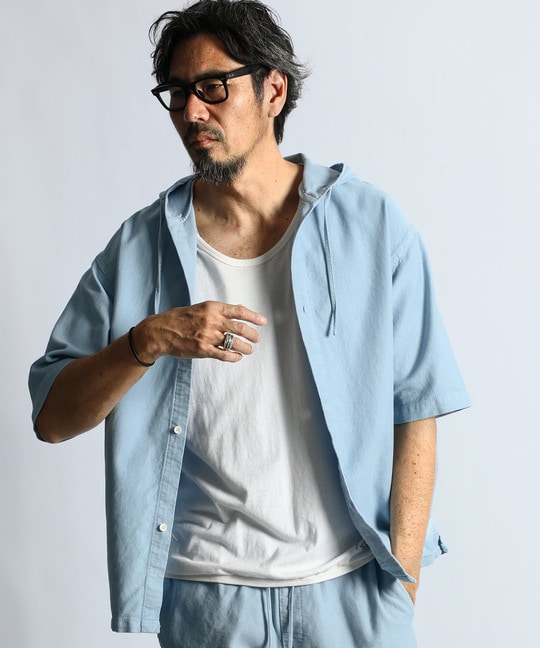 セットアップ アンカットコーデュロイ 半袖シャツパーカー