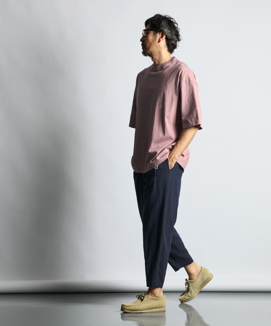 リネンブレンド テーパードワイドパンツ