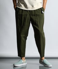 リネンブレンド テーパードワイドパンツ