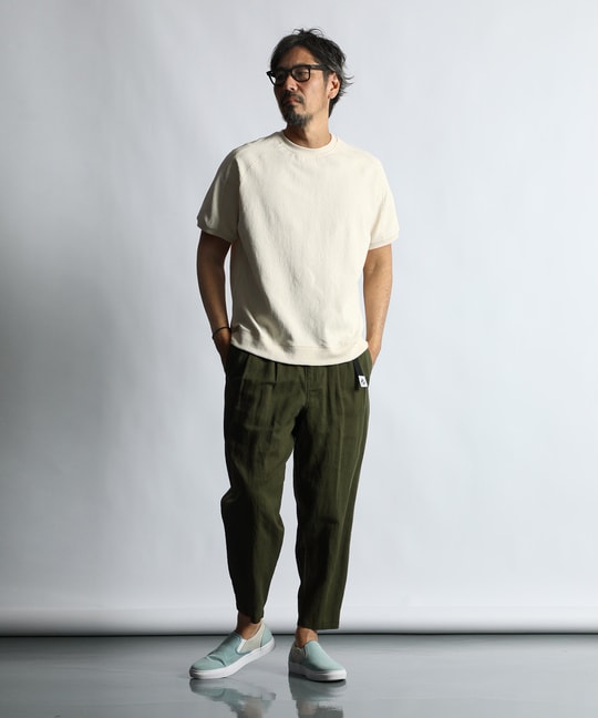 リネンブレンド テーパードワイドパンツ